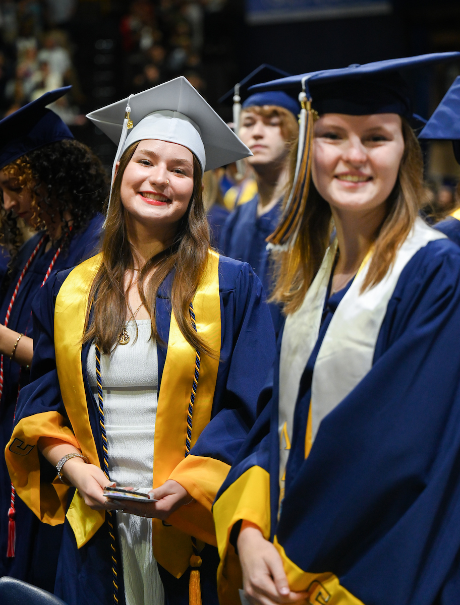 Students attend the first of two undergraduate ceremonies Saturday, May 3, 2025 in McKenzie Arena at the University of Tennessee at Chattanooga.