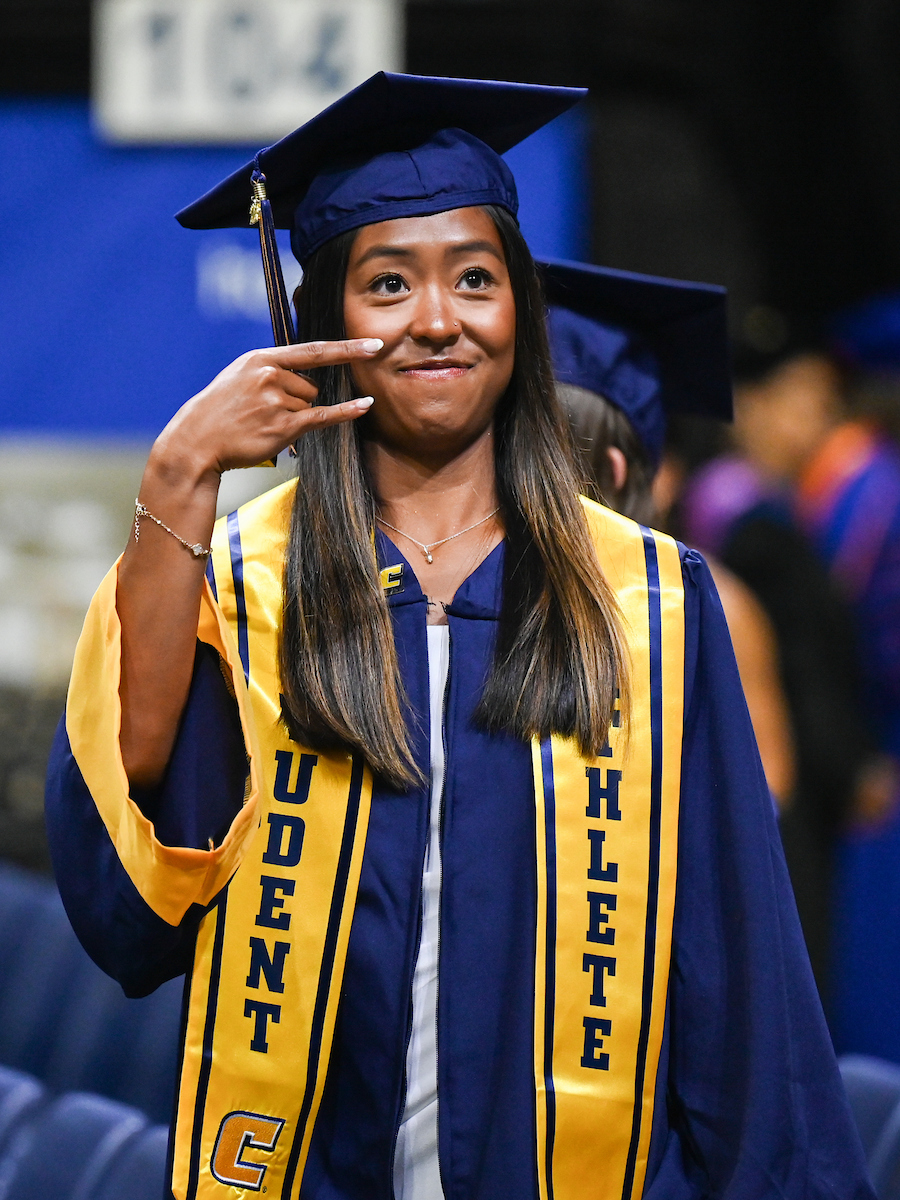 Students attend the first of two undergraduate ceremonies Saturday, May 3, 2025 in McKenzie Arena at the University of Tennessee at Chattanooga.