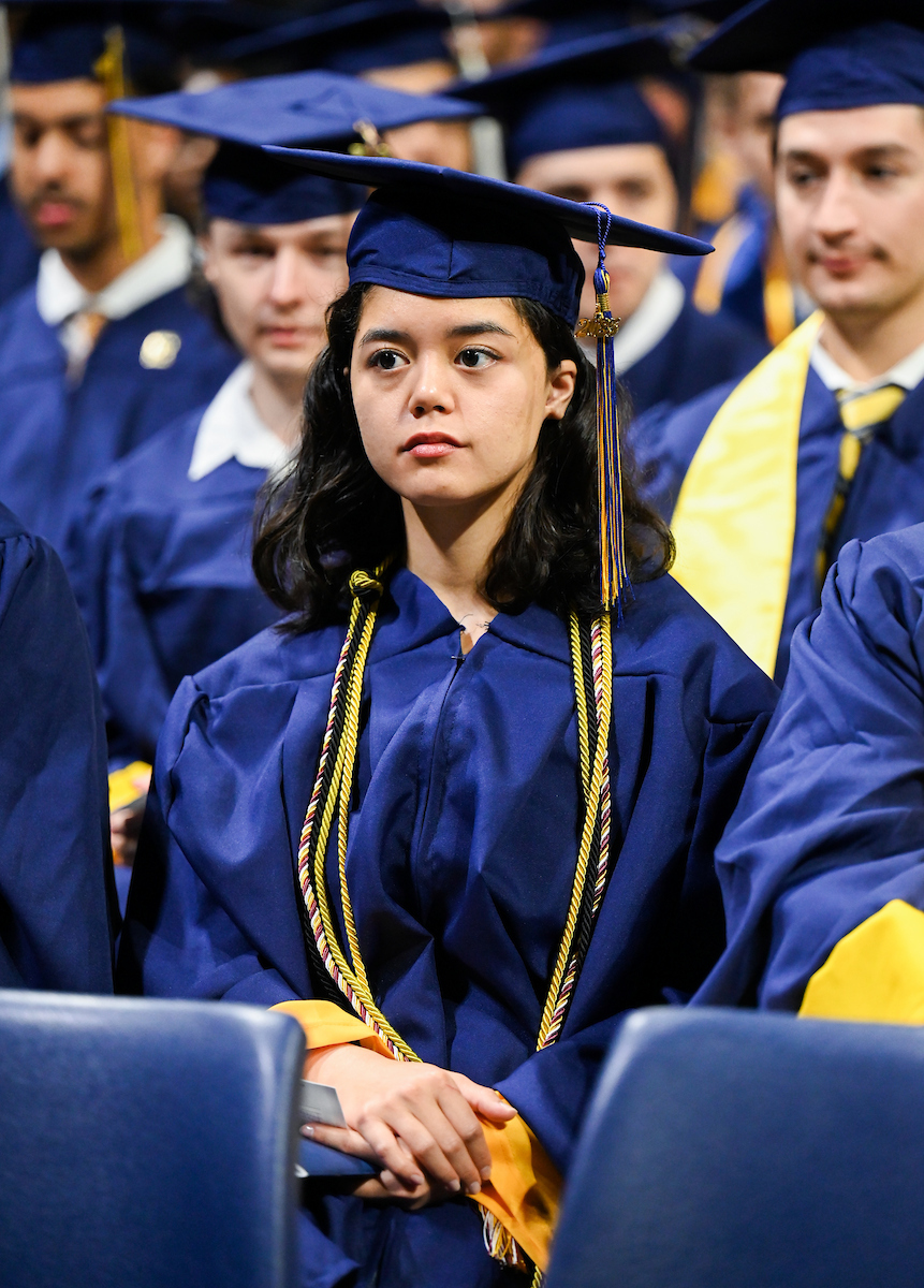 Students attend the first of two undergraduate ceremonies Saturday, May 3, 2025 in McKenzie Arena at the University of Tennessee at Chattanooga.