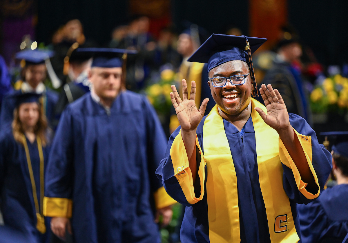 Students attend the first of two undergraduate ceremonies Saturday, May 3, 2025 in McKenzie Arena at the University of Tennessee at Chattanooga.