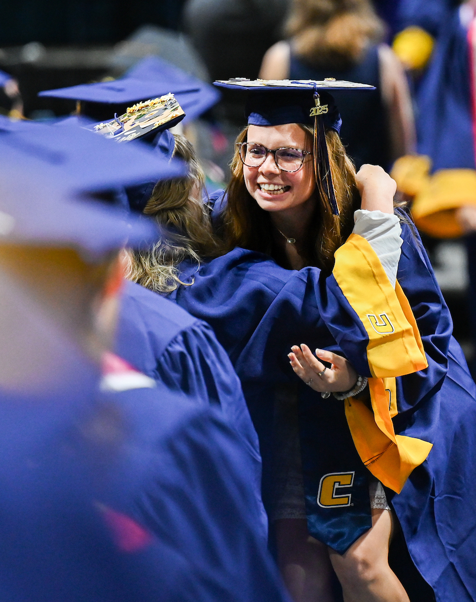Students attend the first of two undergraduate ceremonies Saturday, May 3, 2025 in McKenzie Arena at the University of Tennessee at Chattanooga.