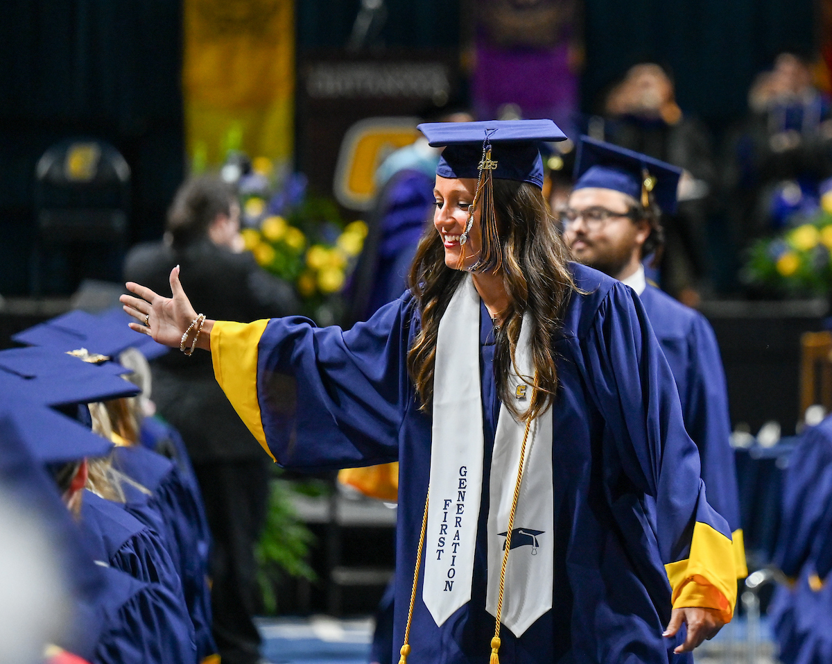 Students attend the first of two undergraduate ceremonies Saturday, May 3, 2025 in McKenzie Arena at the University of Tennessee at Chattanooga.