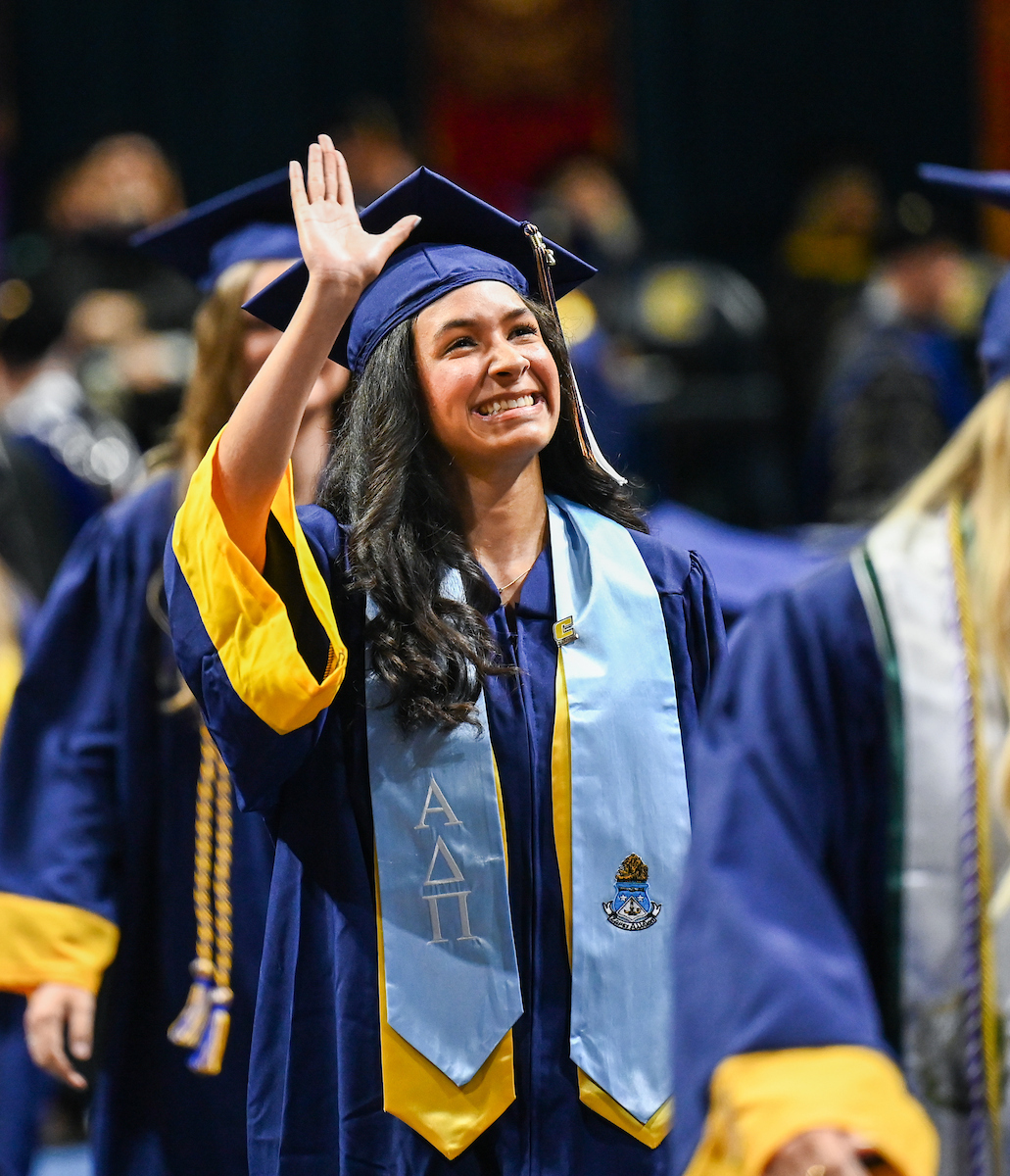 Students attend the first of two undergraduate ceremonies Saturday, May 3, 2025 in McKenzie Arena at the University of Tennessee at Chattanooga.