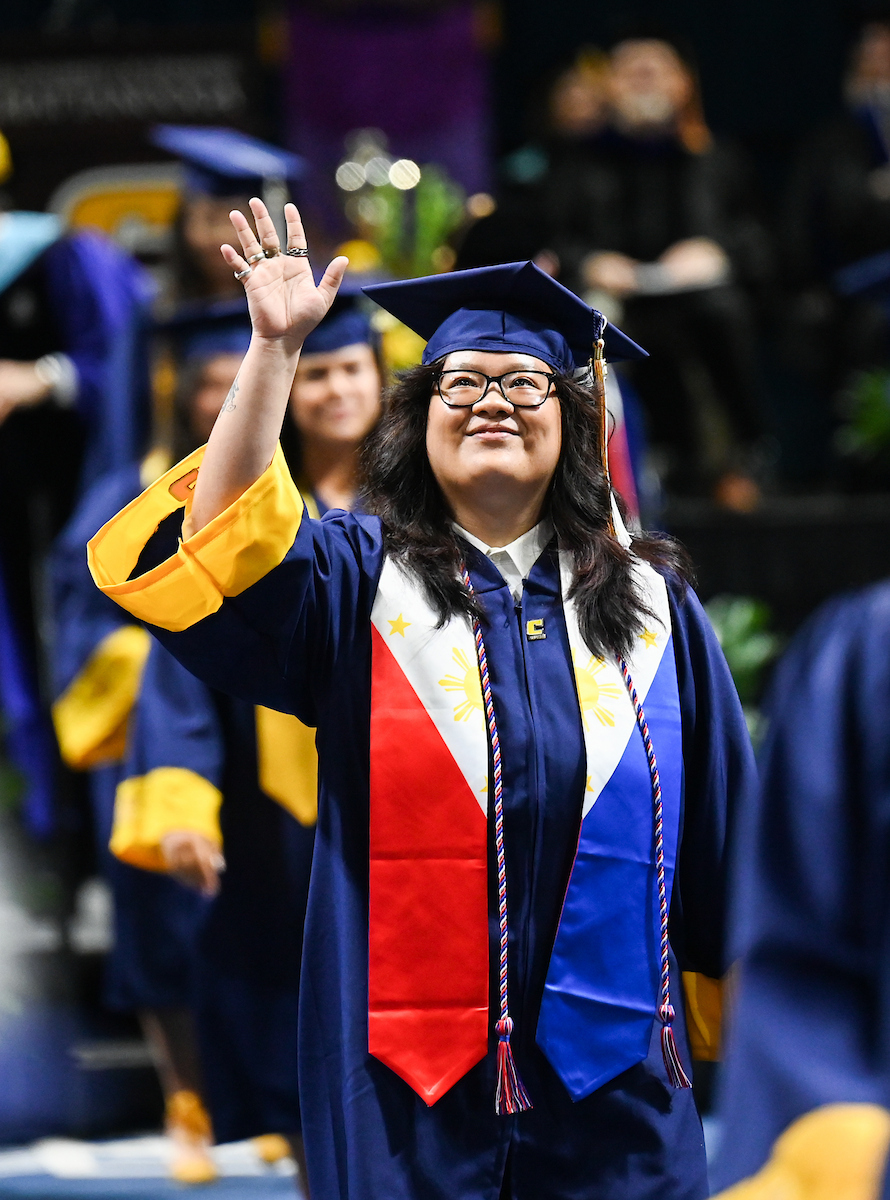 Students attend the first of two undergraduate ceremonies Saturday, May 3, 2025 in McKenzie Arena at the University of Tennessee at Chattanooga.