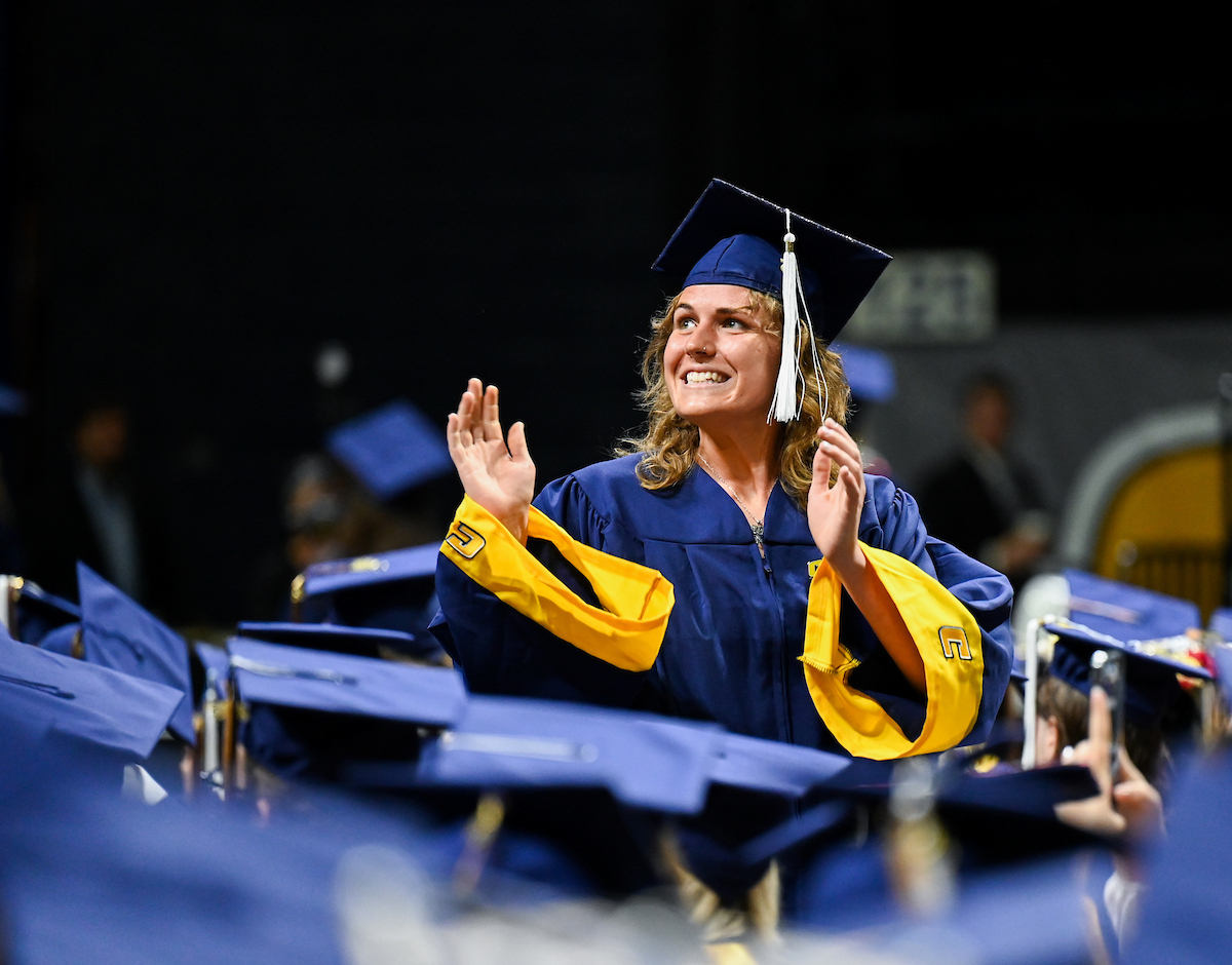 Students attend the first of two undergraduate ceremonies Saturday, May 3, 2025 in McKenzie Arena at the University of Tennessee at Chattanooga.