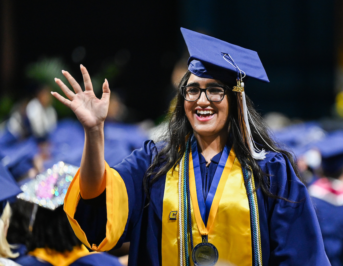 Students attend the first of two undergraduate ceremonies Saturday, May 3, 2025 in McKenzie Arena at the University of Tennessee at Chattanooga.