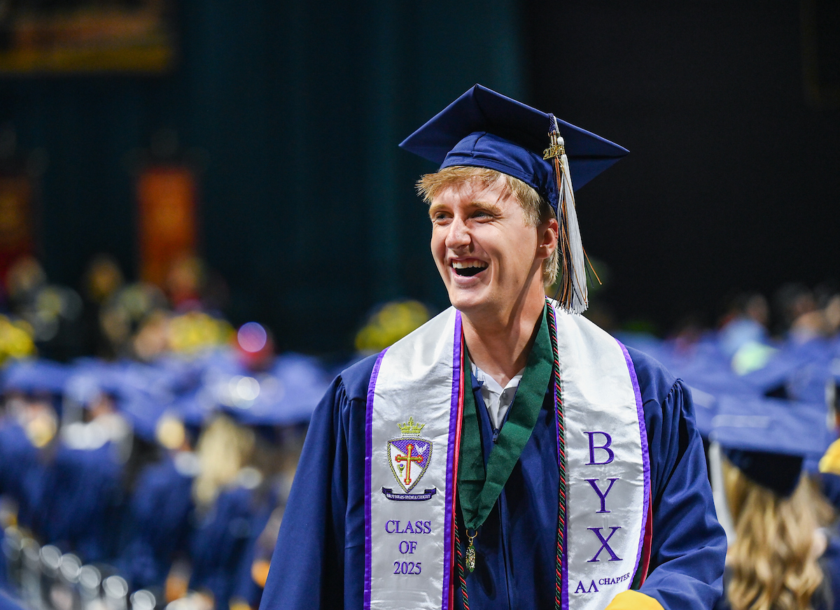 Students attend the first of two undergraduate ceremonies Saturday, May 3, 2025 in McKenzie Arena at the University of Tennessee at Chattanooga.