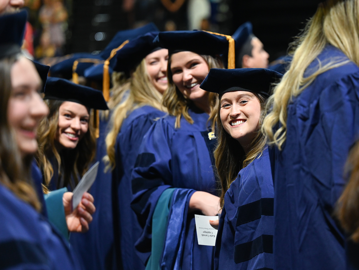 Students attend the graduate school graduation ceremony Friday, May 2, 2025 in McKenzie Arena.