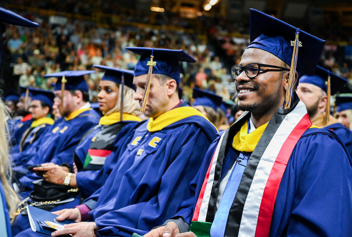 Students attend the graduate school graduation ceremony Friday, May 2, 2025 in McKenzie Arena.