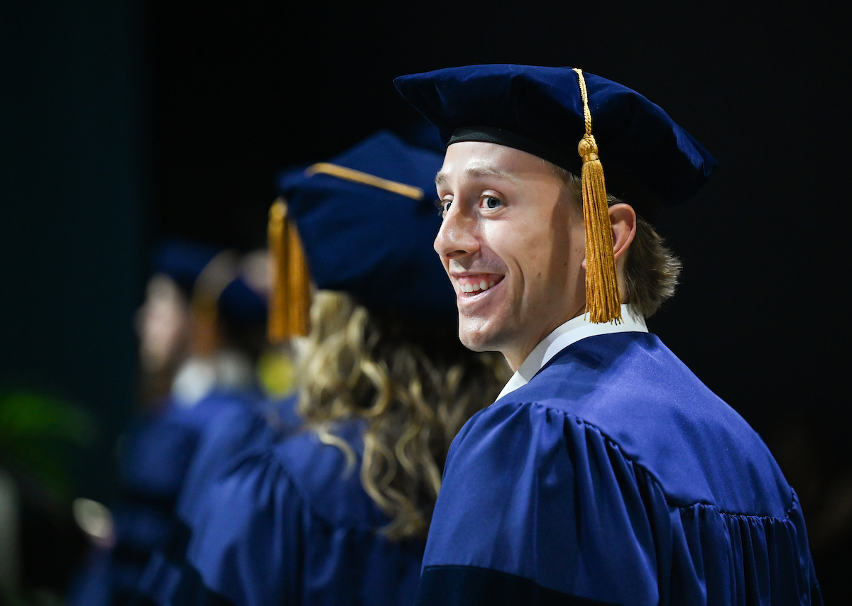 Students attend the graduate school graduation ceremony Friday, May 2, 2025 in McKenzie Arena.