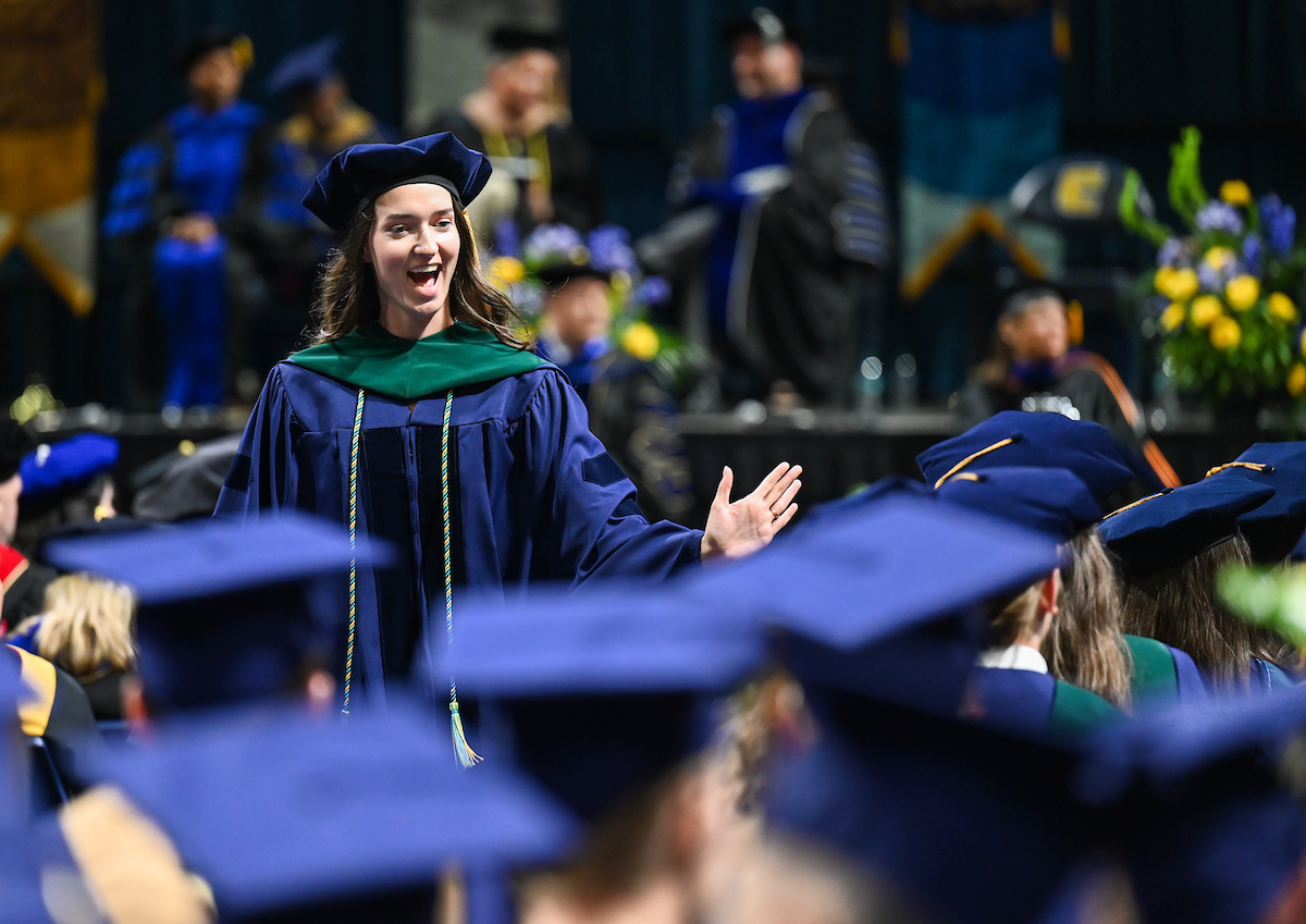 Students attend the graduate school graduation ceremony Friday, May 2, 2025 in McKenzie Arena.