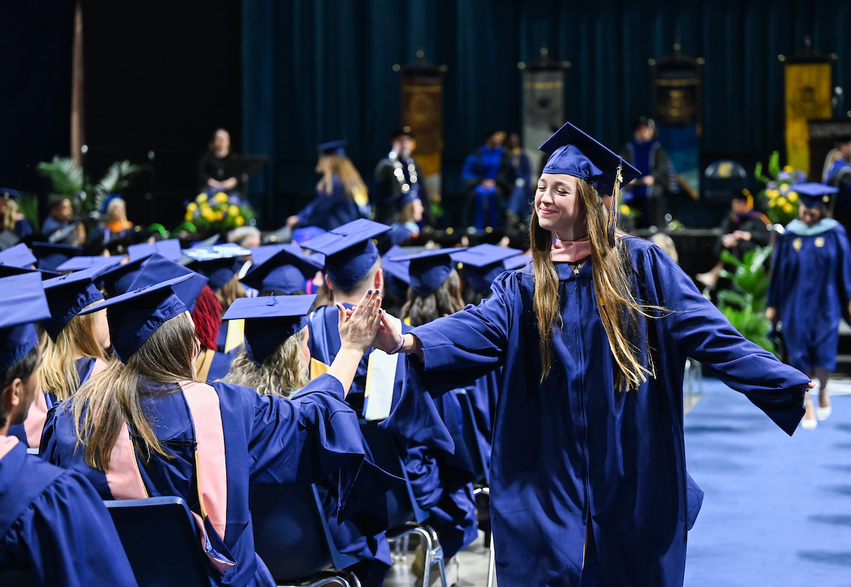 Students attend the graduate school graduation ceremony Friday, May 2, 2025 in McKenzie Arena.