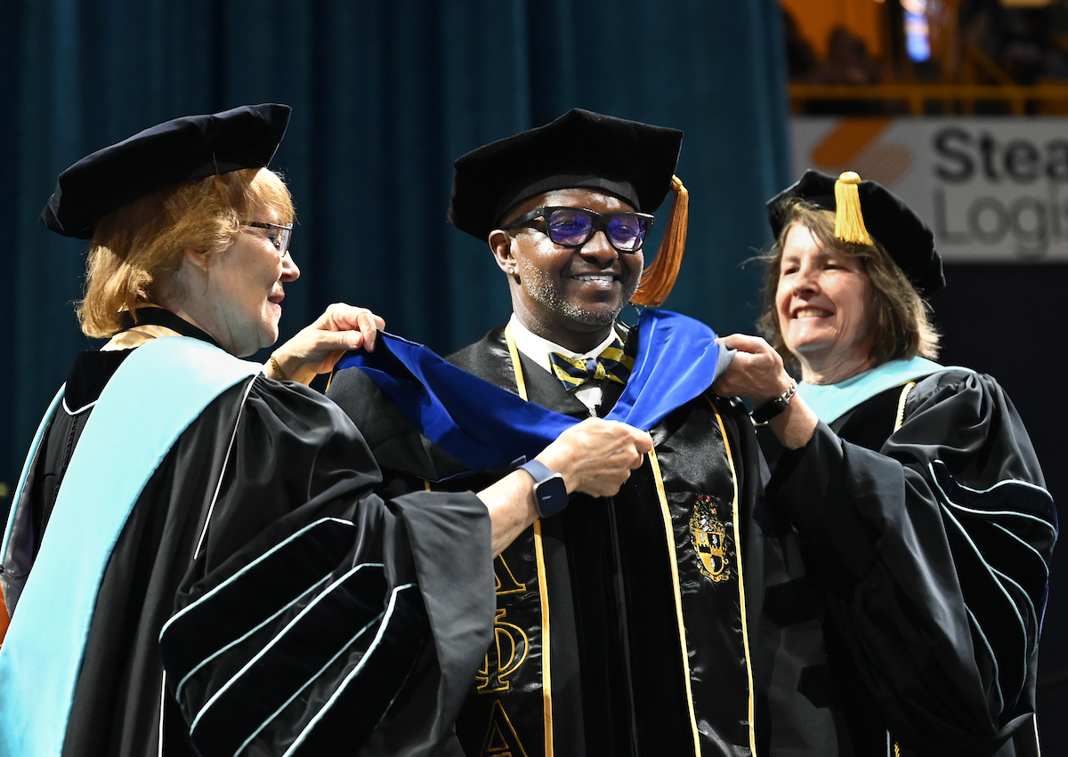 Students attend the graduate school graduation ceremony Friday, May 2, 2025 in McKenzie Arena.