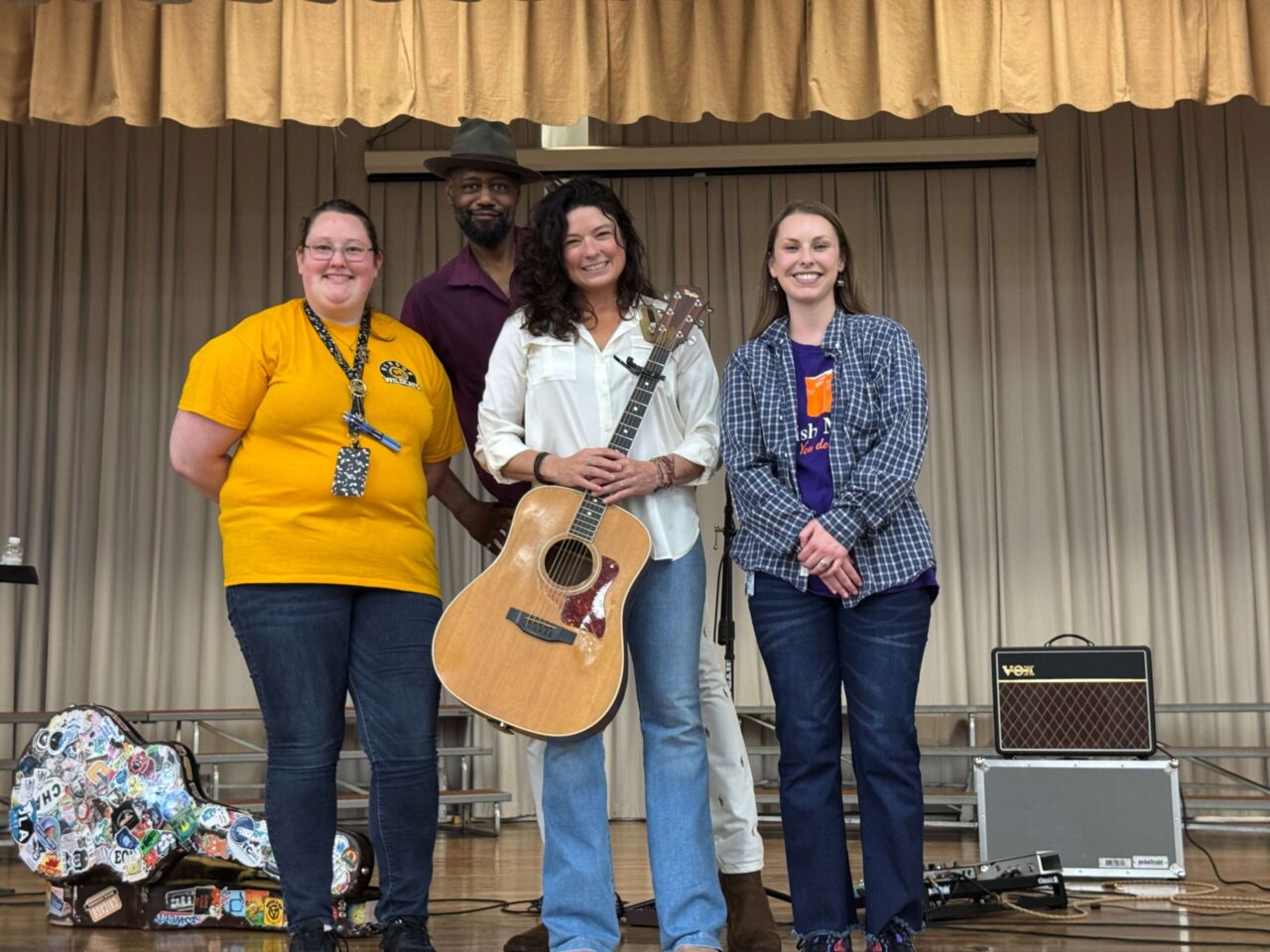 The Hixson Elementary School Blues Week residency team, from left: music teacher Amanda Stawick, ABC teaching artist Rick Rushing III, ABC teaching artist Jennifer Daniels and librarian Kierstyn Wallmarker, Photo courtesy of Arts-Based Collaborative.