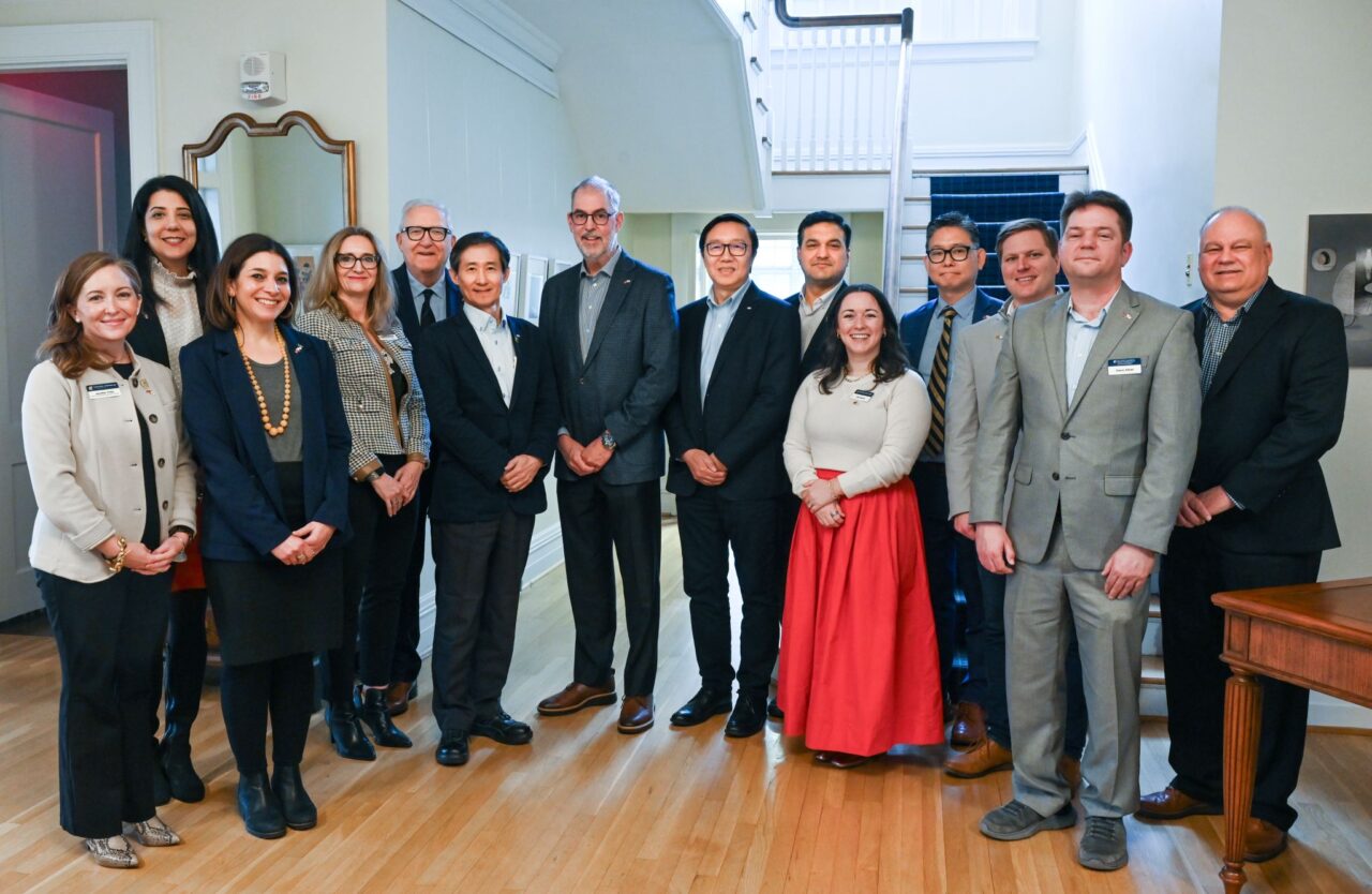 Several members of DENSO's leadership team, including CEO of DENSO North America Tomoyuki Arakawa (sixth from left), recently met with personnel from the UTC Research Institute and UTC executives during a visit to campus. Photo courtesy of UTC Research Institute.