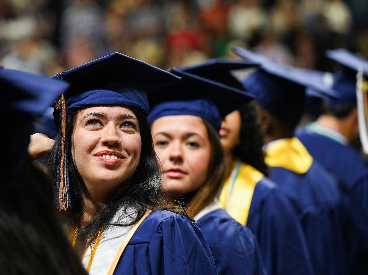 Students attend the second of two undergraduate ceremonies Saturday, May 3, 2025 in McKenzie Arena at the University of Tennessee at Chattanooga.