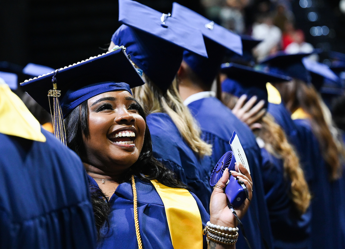 Students attend the second of two undergraduate ceremonies Saturday, May 3, 2025 in McKenzie Arena at the University of Tennessee at Chattanooga.