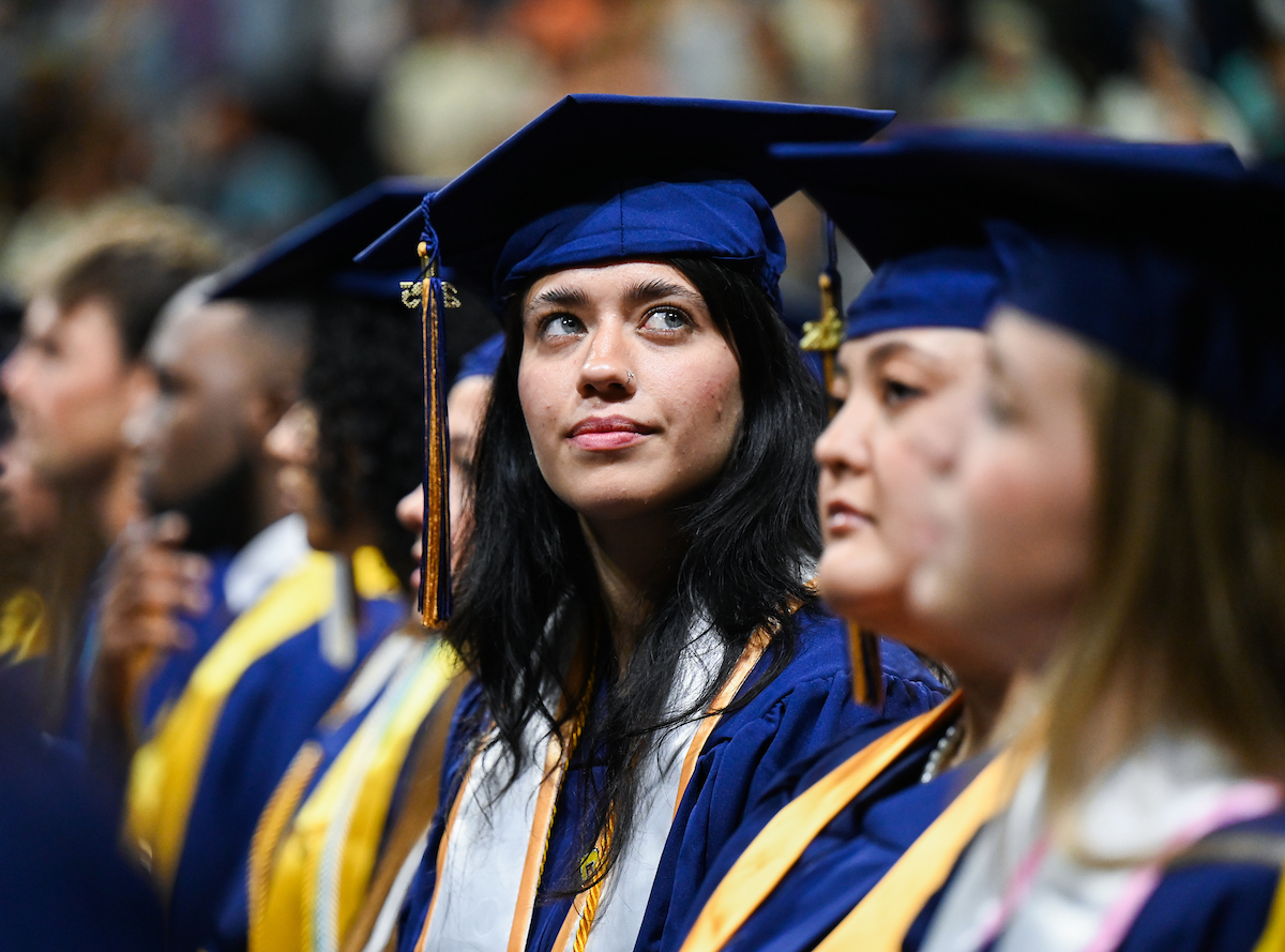 Students attend the second of two undergraduate ceremonies Saturday, May 3, 2025 in McKenzie Arena at the University of Tennessee at Chattanooga.