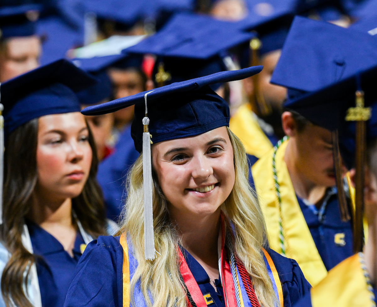 Students attend the second of two undergraduate ceremonies Saturday, May 3, 2025 in McKenzie Arena at the University of Tennessee at Chattanooga.