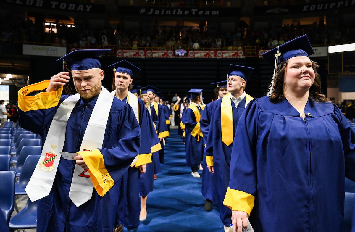 Students attend the second of two undergraduate ceremonies Saturday, May 3, 2025 in McKenzie Arena at the University of Tennessee at Chattanooga.