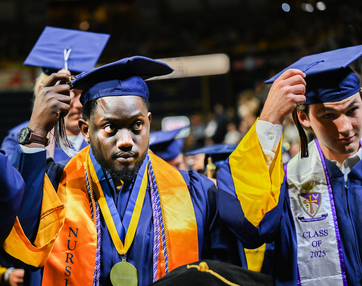 Students attend the second of two undergraduate ceremonies Saturday, May 3, 2025 in McKenzie Arena at the University of Tennessee at Chattanooga.