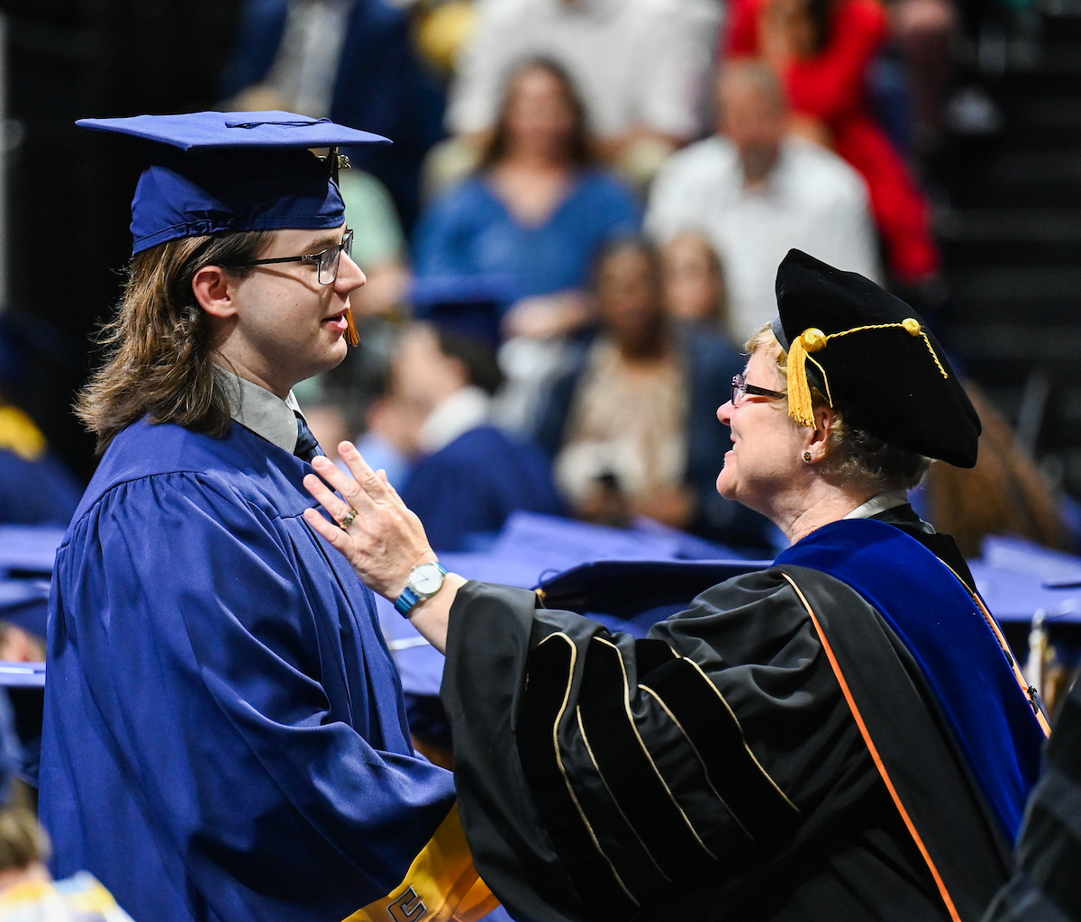 Students attend the second of two undergraduate ceremonies Saturday, May 3, 2025 in McKenzie Arena at the University of Tennessee at Chattanooga.
