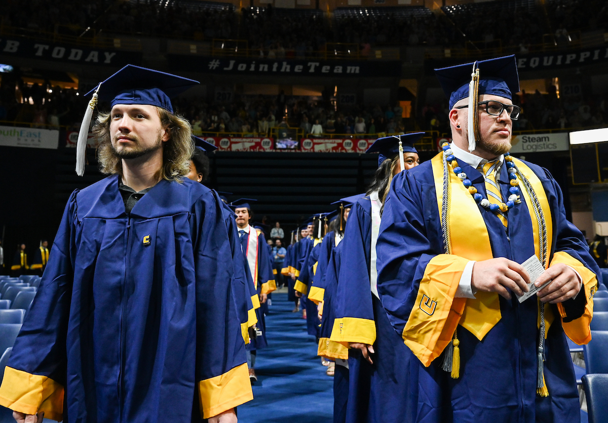 Students attend the second of two undergraduate ceremonies Saturday, May 3, 2025 in McKenzie Arena at the University of Tennessee at Chattanooga.