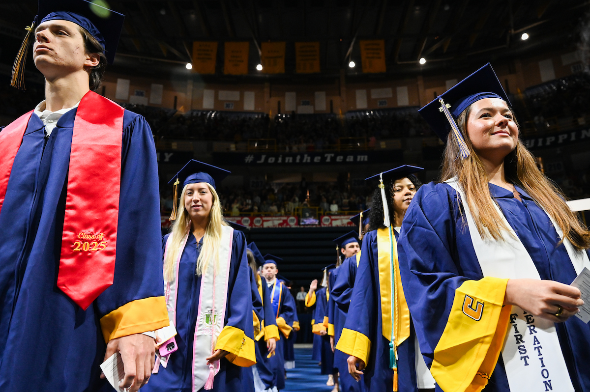 Students attend the second of two undergraduate ceremonies Saturday, May 3, 2025 in McKenzie Arena at the University of Tennessee at Chattanooga.