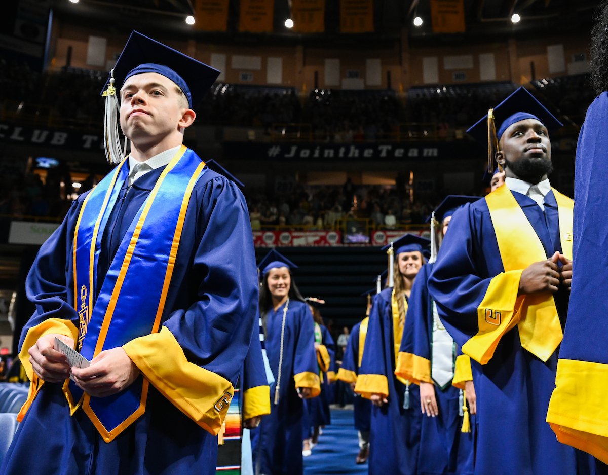 Students attend the second of two undergraduate ceremonies Saturday, May 3, 2025 in McKenzie Arena at the University of Tennessee at Chattanooga.