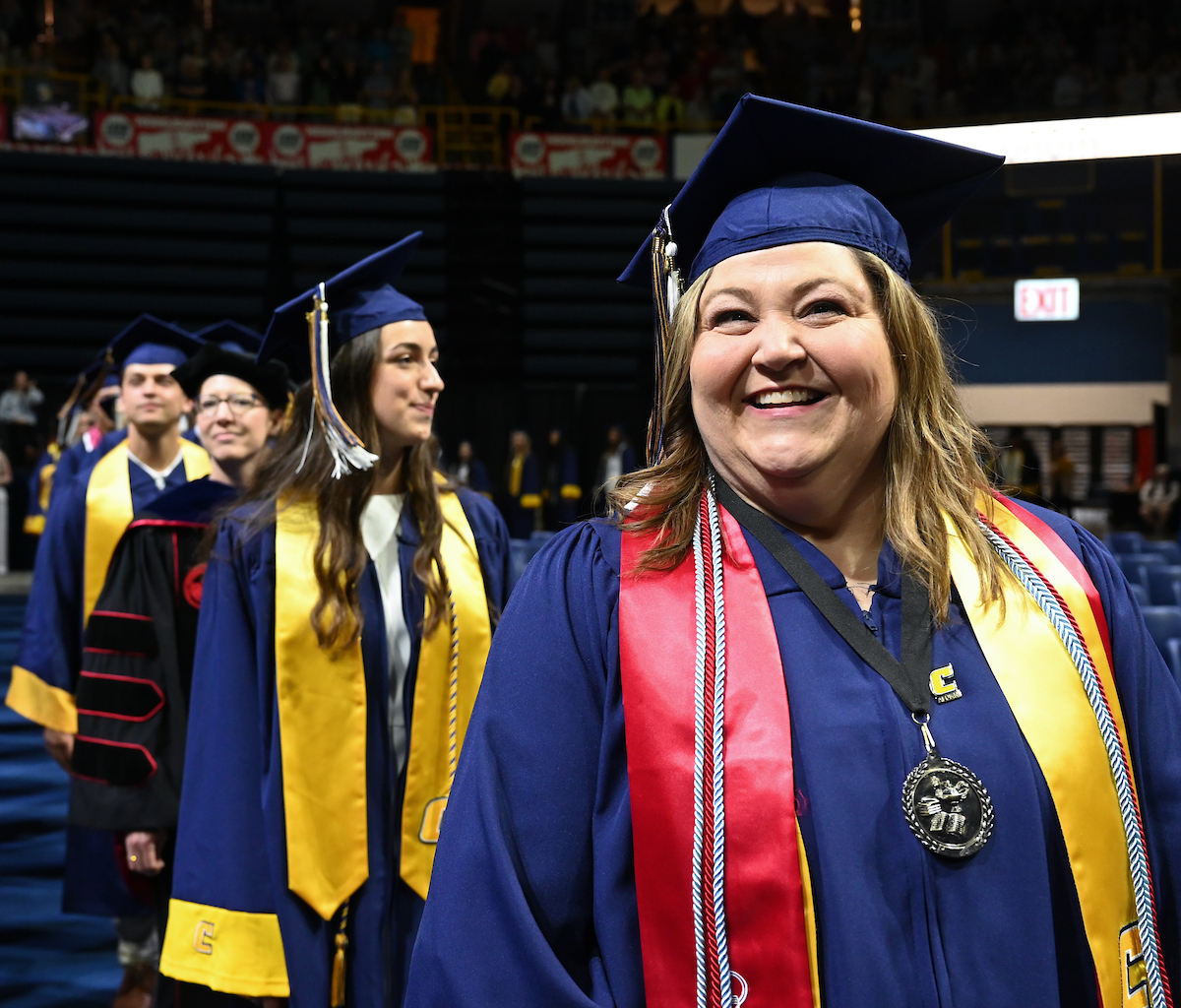 Students attend the second of two undergraduate ceremonies Saturday, May 3, 2025 in McKenzie Arena at the University of Tennessee at Chattanooga.