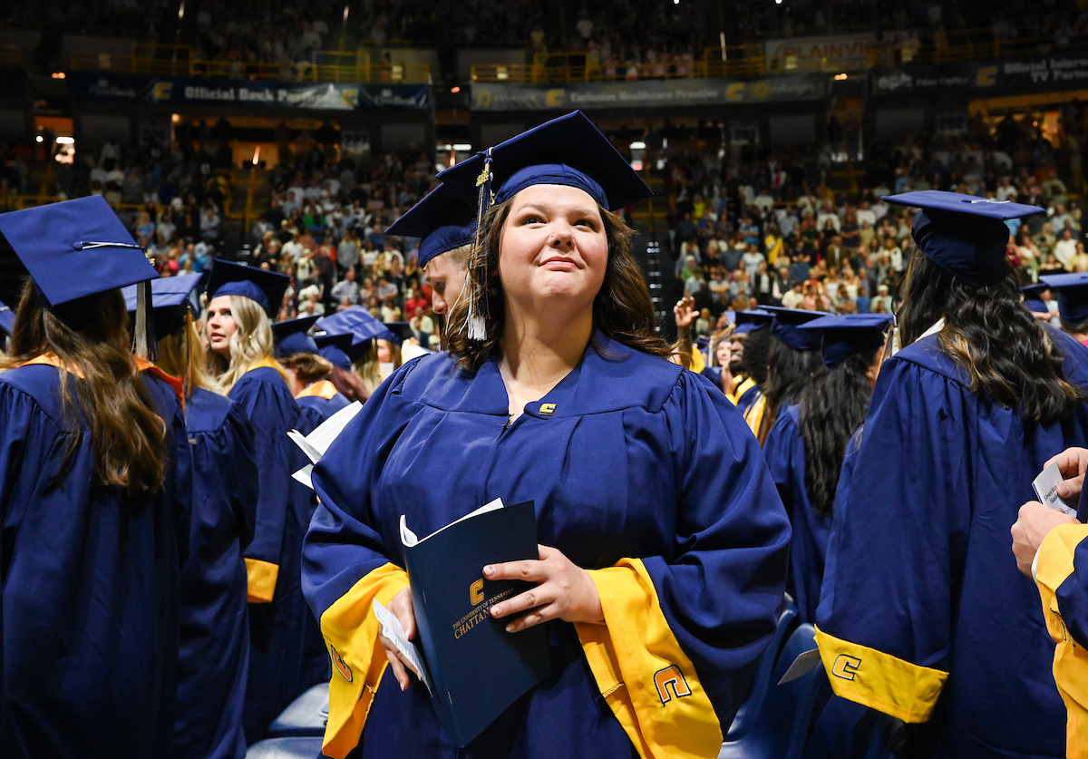 Students attend the second of two undergraduate ceremonies Saturday, May 3, 2025 in McKenzie Arena at the University of Tennessee at Chattanooga.