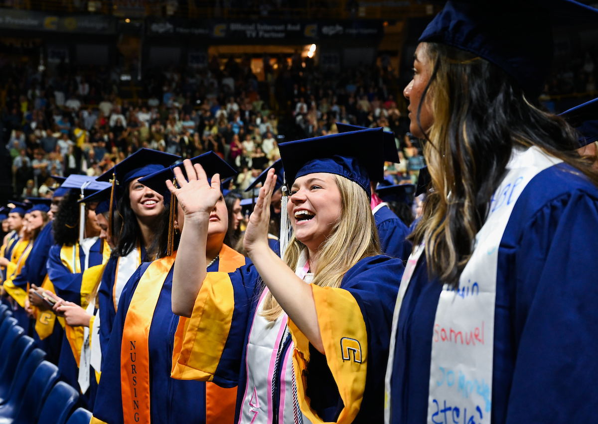 Students attend the second of two undergraduate ceremonies Saturday, May 3, 2025 in McKenzie Arena at the University of Tennessee at Chattanooga.