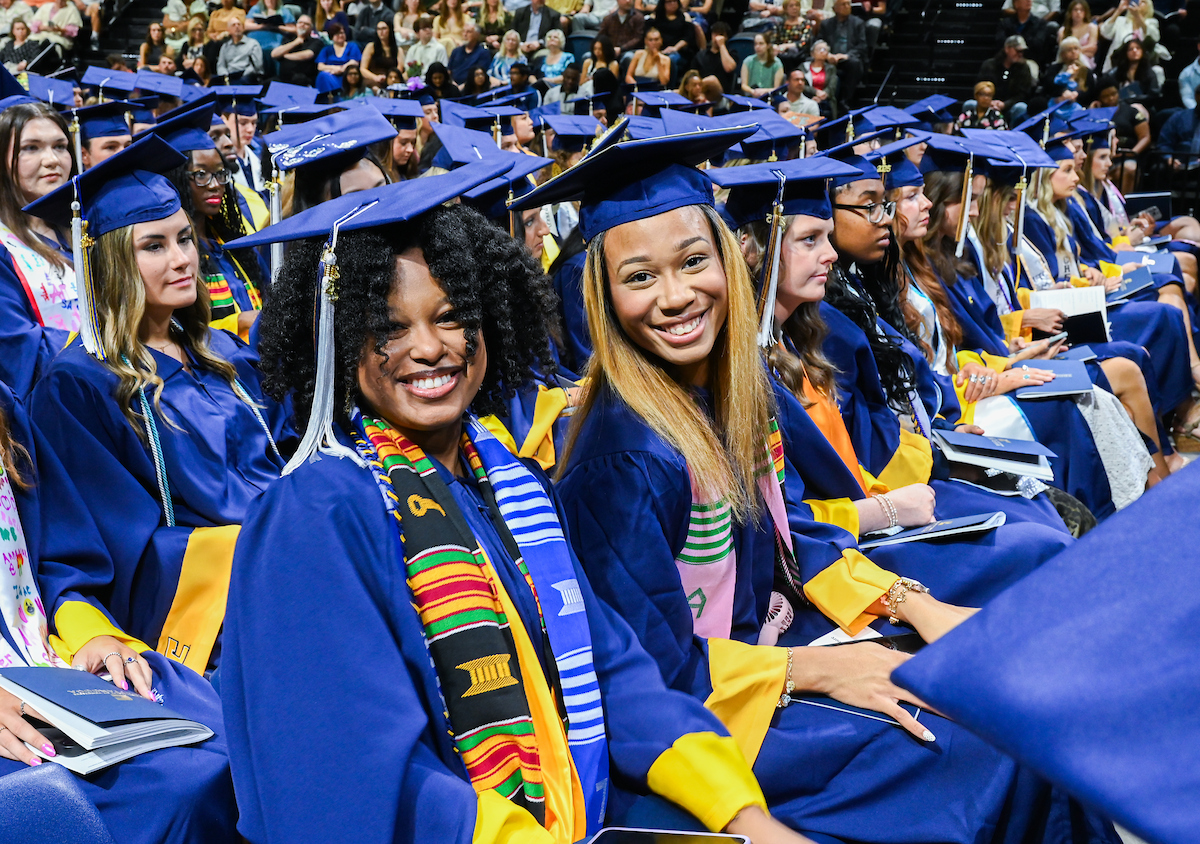 Students attend the second of two undergraduate ceremonies Saturday, May 3, 2025 in McKenzie Arena at the University of Tennessee at Chattanooga.