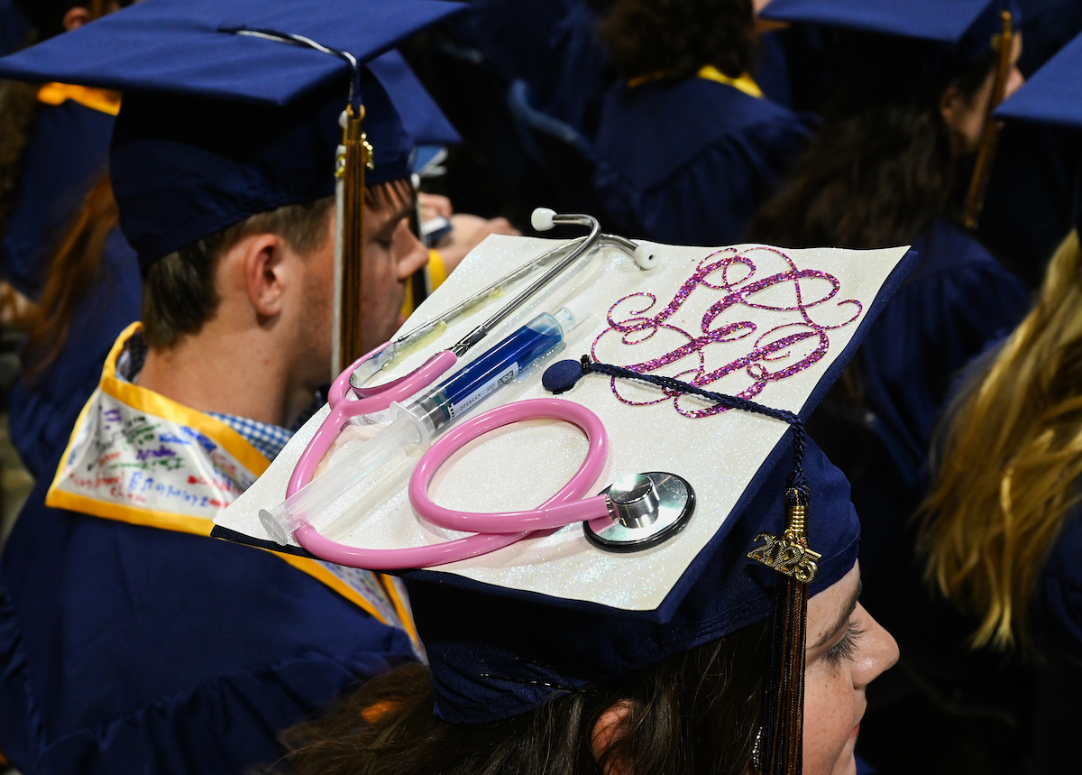 Students attend the second of two undergraduate ceremonies Saturday, May 3, 2025 in McKenzie Arena at the University of Tennessee at Chattanooga.