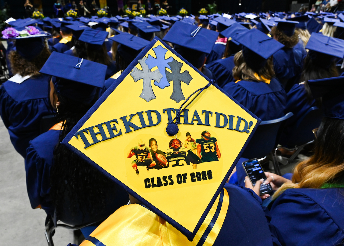 Students attend the second of two undergraduate ceremonies Saturday, May 3, 2025 in McKenzie Arena at the University of Tennessee at Chattanooga.
