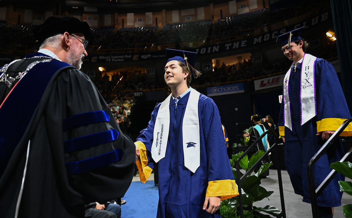 Students attend the second of two undergraduate ceremonies Saturday, May 3, 2025 in McKenzie Arena at the University of Tennessee at Chattanooga.