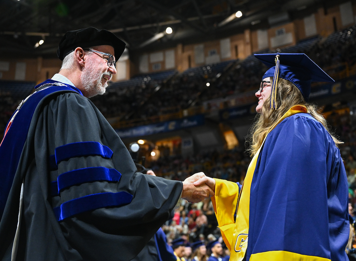 Students attend the second of two undergraduate ceremonies Saturday, May 3, 2025 in McKenzie Arena at the University of Tennessee at Chattanooga.