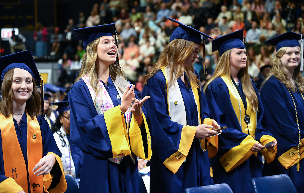 Students attend the second of two undergraduate ceremonies Saturday, May 3, 2025 in McKenzie Arena at the University of Tennessee at Chattanooga.