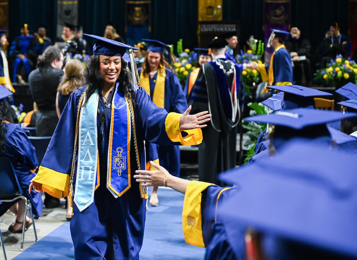 Students attend the second of two undergraduate ceremonies Saturday, May 3, 2025 in McKenzie Arena at the University of Tennessee at Chattanooga.