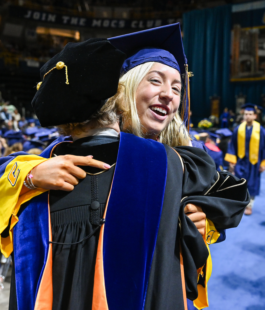 Students attend the second of two undergraduate ceremonies Saturday, May 3, 2025 in McKenzie Arena at the University of Tennessee at Chattanooga.