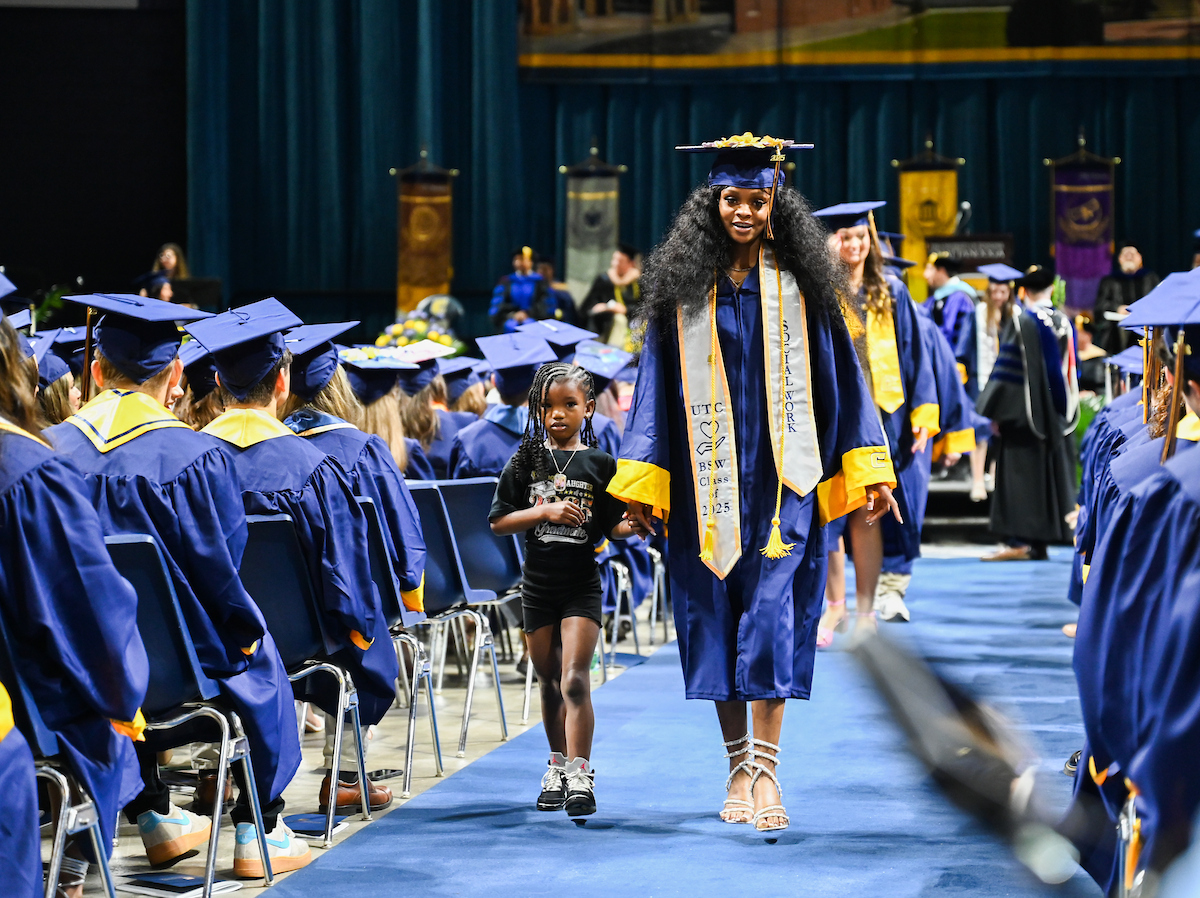 Students attend the second of two undergraduate ceremonies Saturday, May 3, 2025 in McKenzie Arena at the University of Tennessee at Chattanooga.