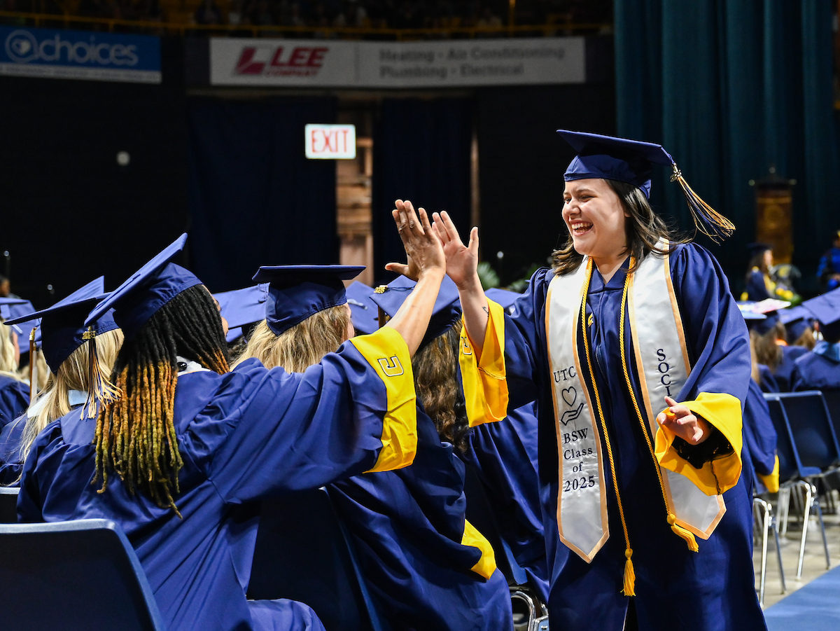 Students attend the second of two undergraduate ceremonies Saturday, May 3, 2025 in McKenzie Arena at the University of Tennessee at Chattanooga.