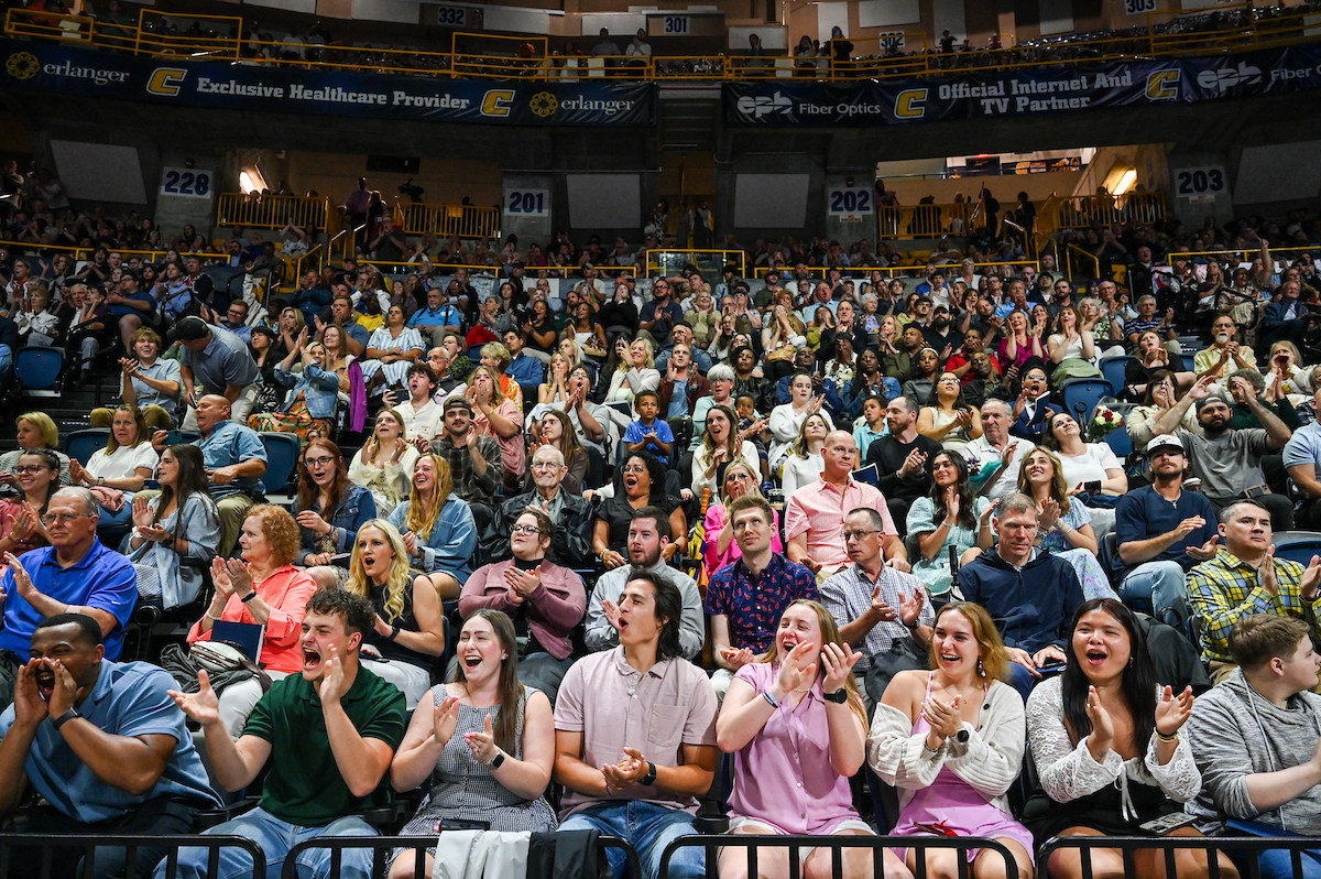 Students attend the second of two undergraduate ceremonies Saturday, May 3, 2025 in McKenzie Arena at the University of Tennessee at Chattanooga.