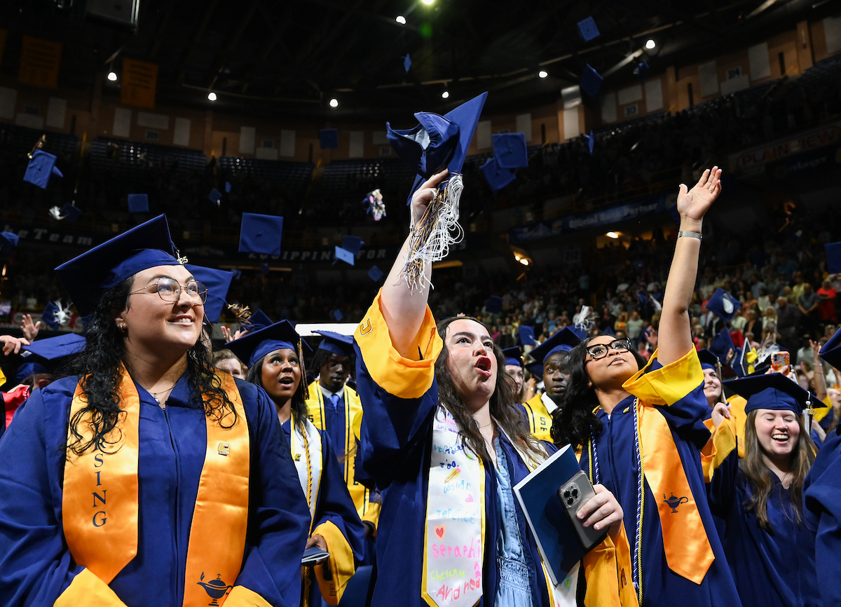 Students attend the second of two undergraduate ceremonies Saturday, May 3, 2025 in McKenzie Arena at the University of Tennessee at Chattanooga.