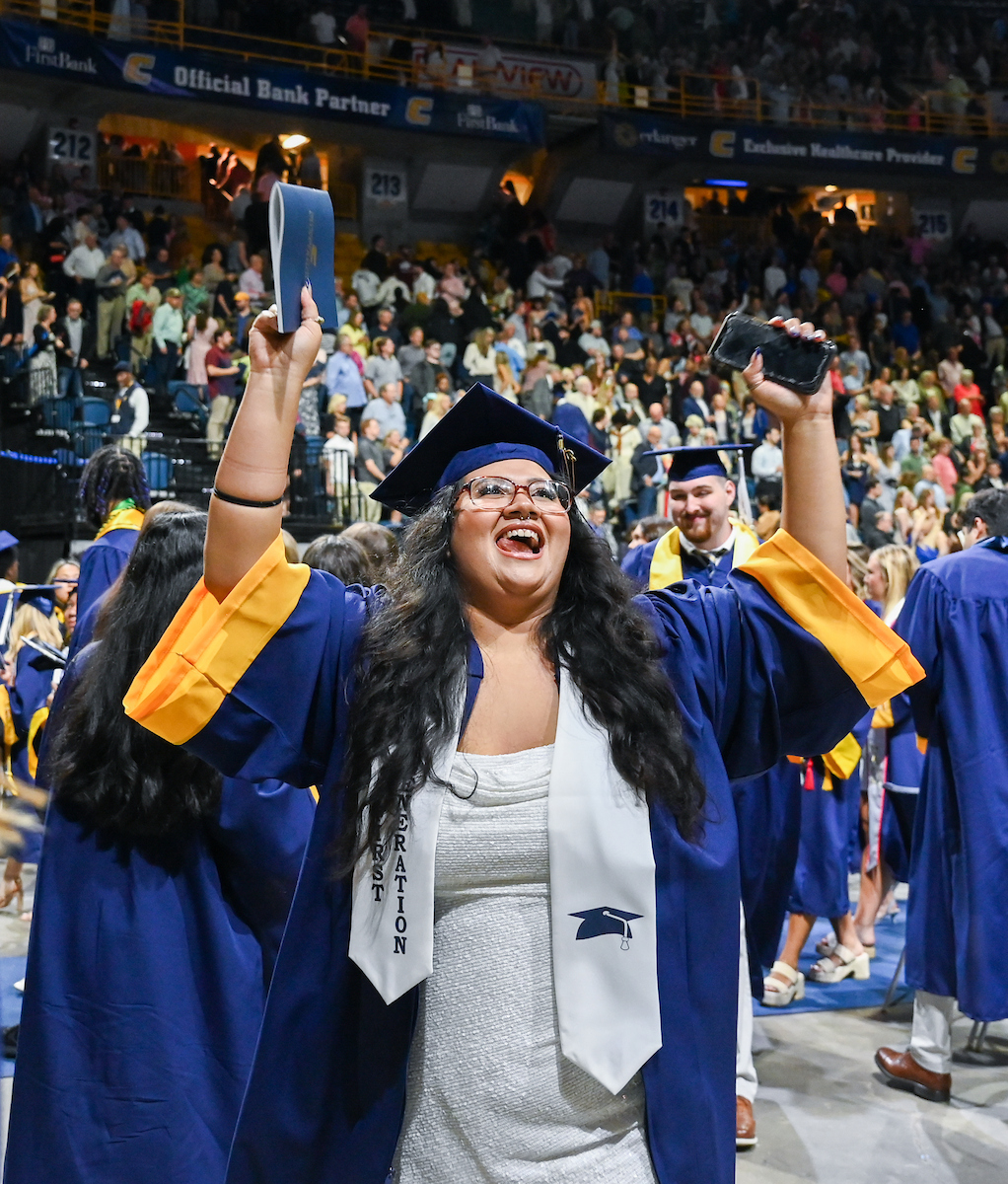 Students attend the second of two undergraduate ceremonies Saturday, May 3, 2025 in McKenzie Arena at the University of Tennessee at Chattanooga.