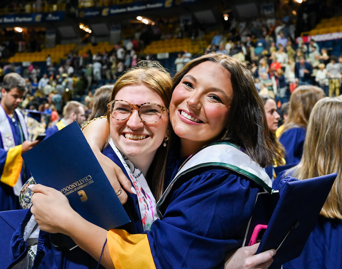 Students attend the second of two undergraduate ceremonies Saturday, May 3, 2025 in McKenzie Arena at the University of Tennessee at Chattanooga.