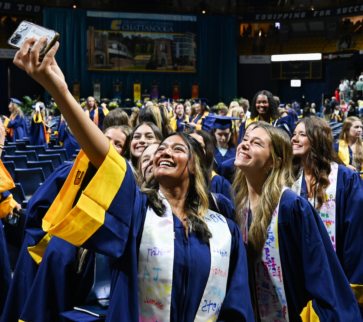 Students attend the second of two undergraduate ceremonies Saturday, May 3, 2025 in McKenzie Arena at the University of Tennessee at Chattanooga.