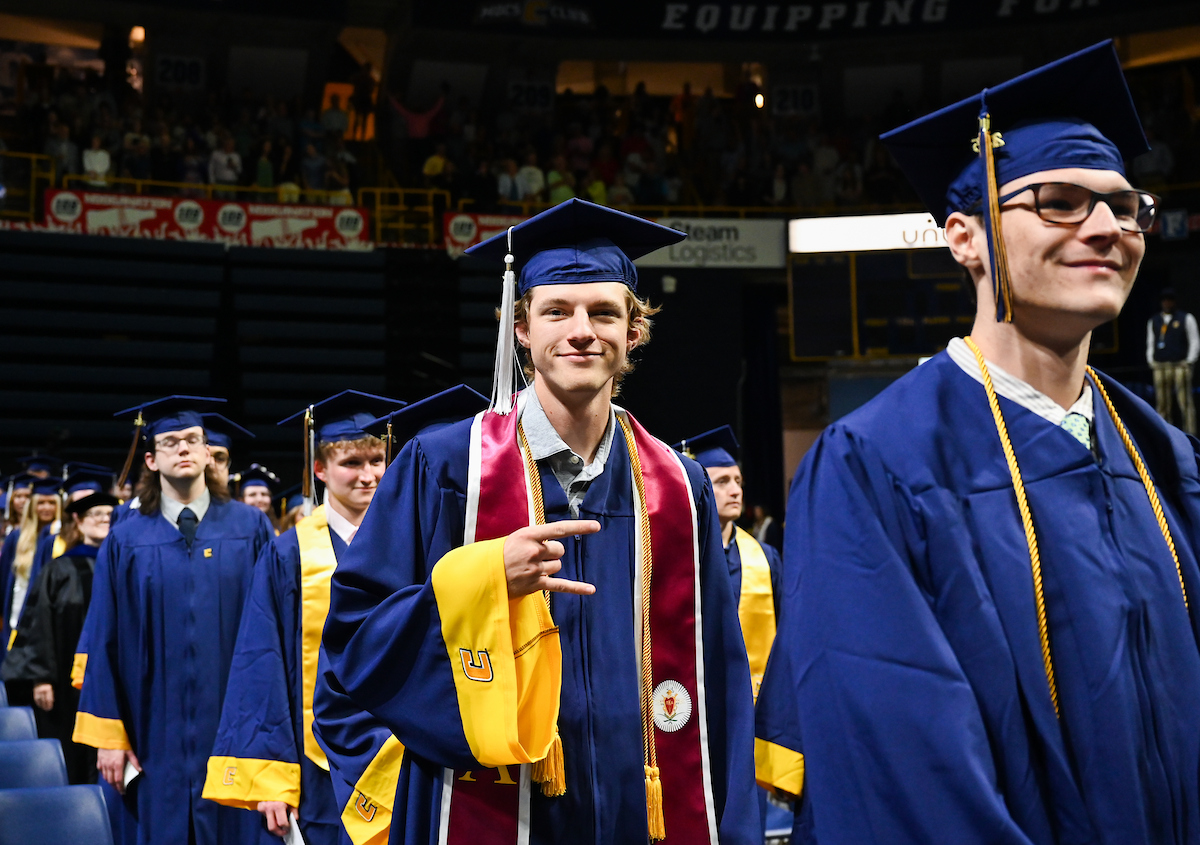 Students attend the second of two undergraduate ceremonies Saturday, May 3, 2025 in McKenzie Arena at the University of Tennessee at Chattanooga.