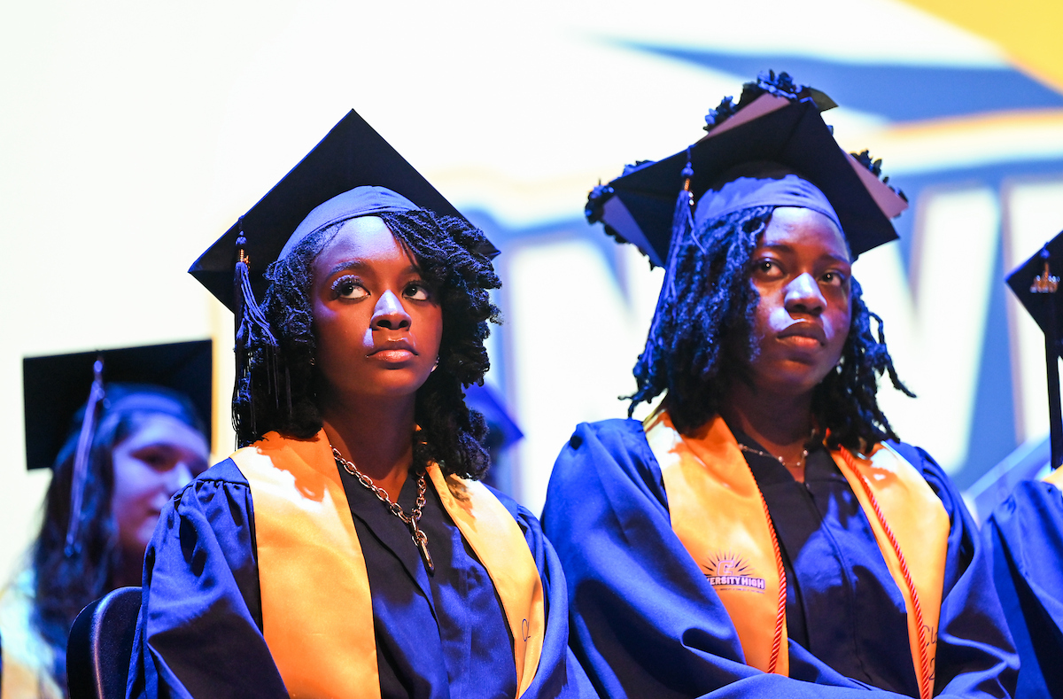 University High students participate in a graduation ceremony Friday, May 9, 2025 in the Fine Arts Center.
