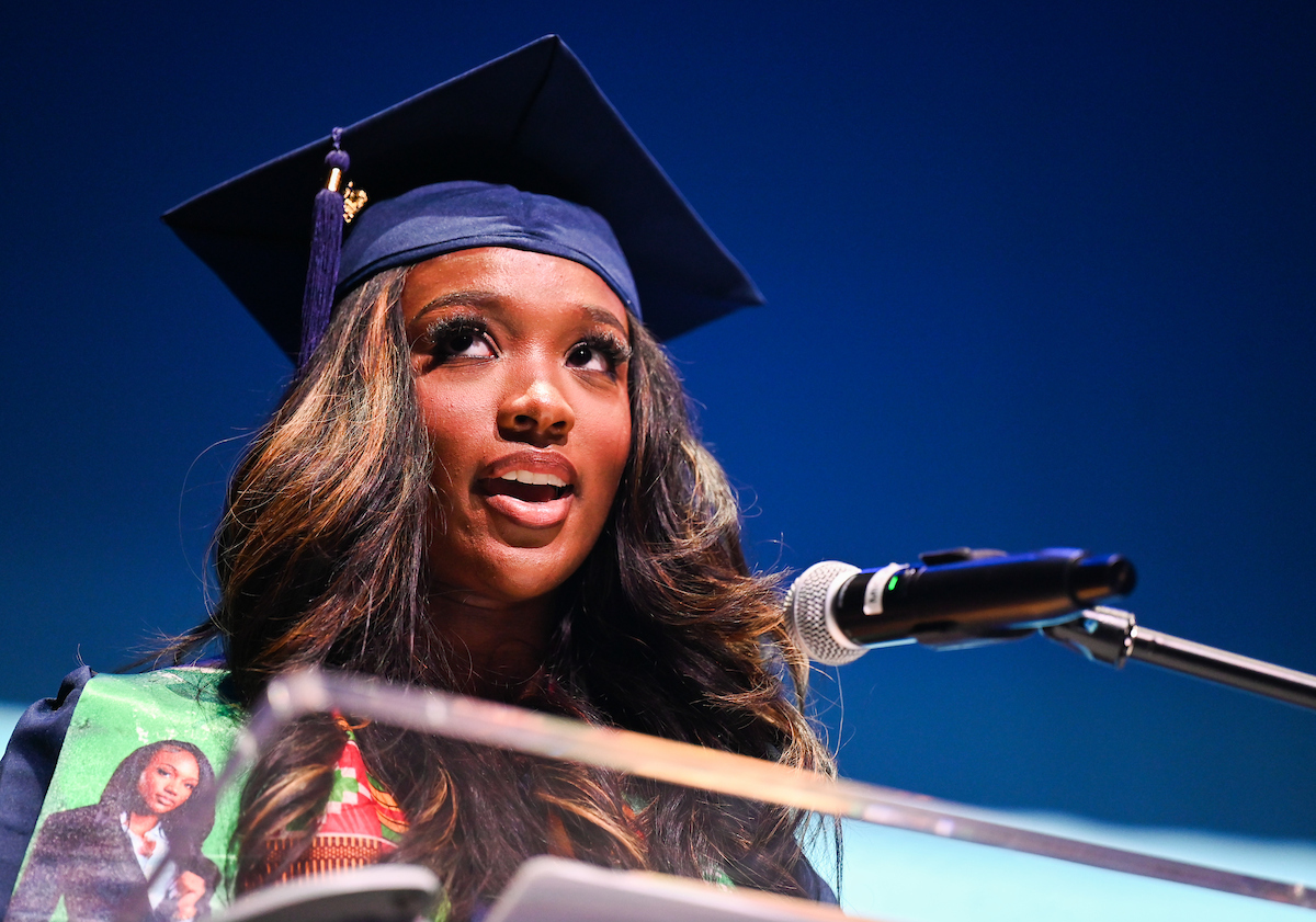 University High students participate in a graduation ceremony Friday, May 9, 2025 in the Fine Arts Center.